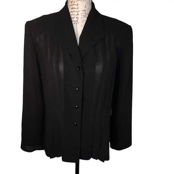 Danny&Nicole 12 Black shear pleatedlong sleeve enamel button front shirt blazer - Picture 1 of 9